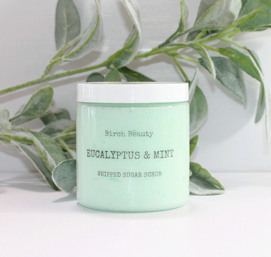 eucalyptus mint whipped sugar scrub handmade in Rhode Island