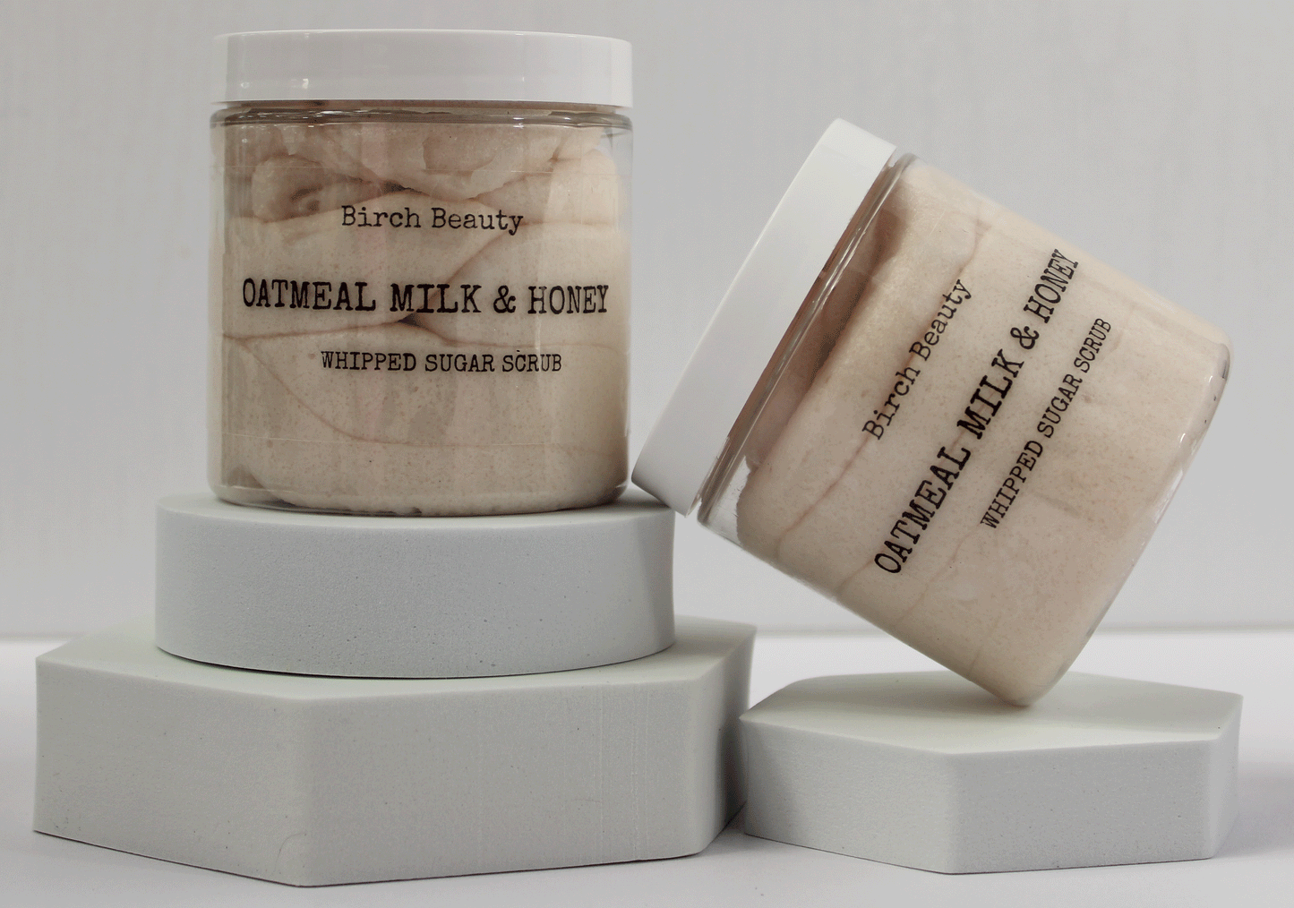 Oatmeal Milk & Honey Whipped Sugar Scrub vegan, limited ingredients handmade by Birch Beauty in Rhode Island