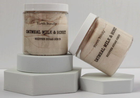 Oatmeal Milk & Honey Whipped Sugar Scrub vegan, limited ingredients handmade by Birch Beauty in Rhode Island