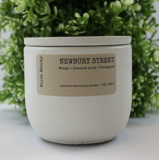 Newbury St Coconut soy was candle handmade in Rhode Island by Birch Beauty