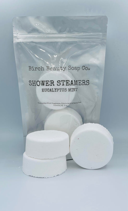 Eucalyptus mint vegan organic shower steamers handmade Birch Beauty Rhode Island.
