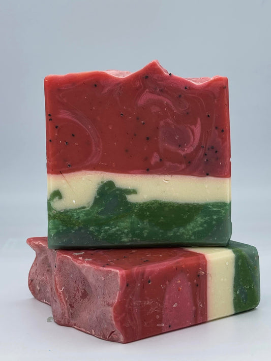 Watermelon Vegan, all-natural artisan specialty soap bar handmade by Birch Beauty Soap Co in Rhode Island.