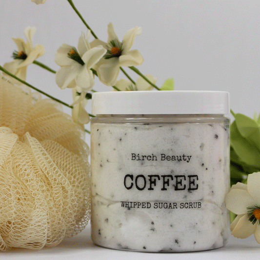 Coffee Whipped Sugar Scrub vegan, limited ingredients handmade by Birch Beauty in Rhode Island Edit alt text